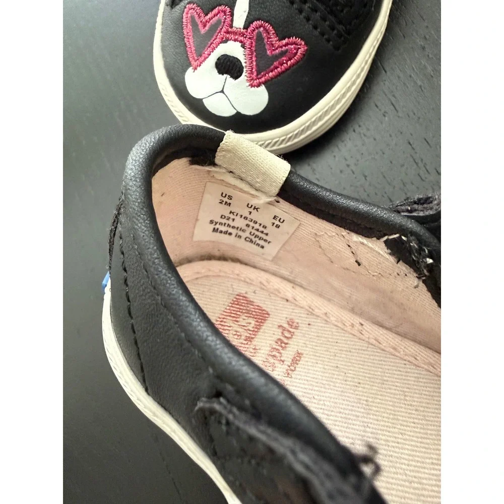 Keds x Kate Spade French Bulldog Sneaker Baby T-Strap Crib Shoe Size 2M Black
